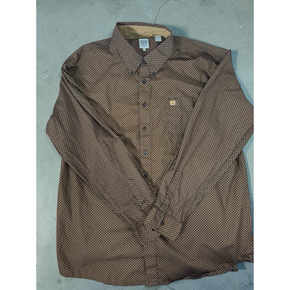 Cinch Shirt Men XXL Brown Button Up Western Cowboy Flip Cuff Geometric